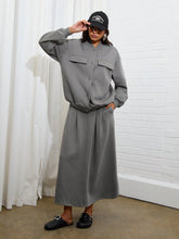 COSMINA 2pcs Women Casual Loose Front Button Jacket And Skirt Set, Suitable For Autumn